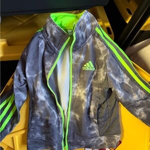 Adidas Kids' Blue Tie-Dye Jacket with Neon Green Stripes